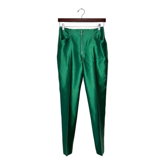 Victoria Beckham Green Satin Zip Straight Slacks 10 UK 6 US Runs Small 2- 4 US - Picture 3 of 6